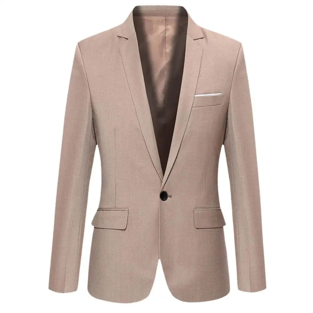 Men Blazer Business Casual Single Breasted Flap Pockets Blazer Solid Color Suit Jacket Work Clothes Slim Fit Office Blazer Suit  Amaijoin