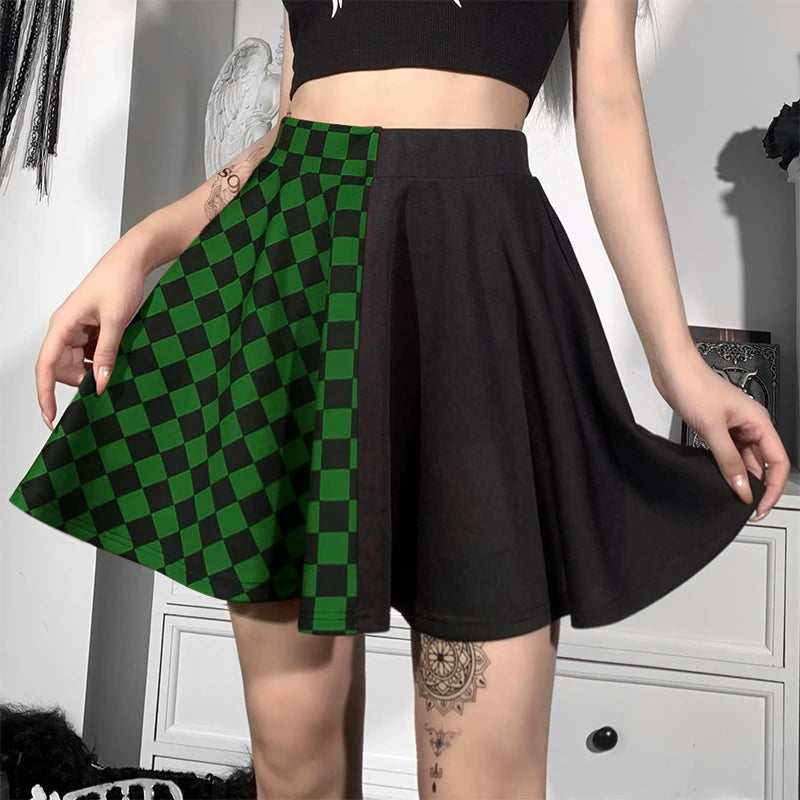 Halloween Contrast Color Black and White Checkered Dark Style Skirt  Amaijoin