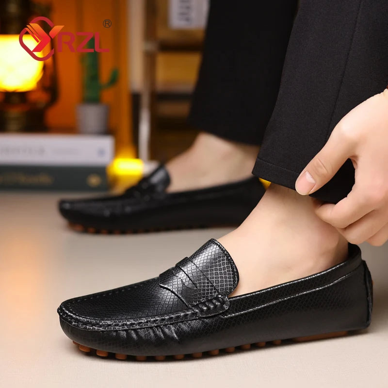 YRZL Men Leather Casual Shoes 2024 New Lightweight Breathable Slip-on Mens Driving Shoes Fashion Comfortable Loafers Moccasins  Amaijoin