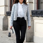 Carregue a imagem no visualizador da Galeria, TRAF 2024 Woman&#39;s Fashion Spring Chic Sequins Short Coats Female Long Sleeves Fake Pocket Silver Sequins Decoration Women Jacket  Amaijoin
