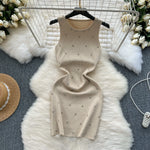 Carregue a imagem no visualizador da Galeria, Beading  Summer Women&#39;s Knitting Sheath Tank Dress Female Bodycon Knitted Camisole Sleeveless Mini Dresses For Woman Outfits  Amaijoin
