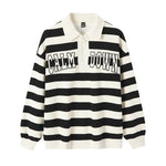 Carregue a imagem no visualizador da Galeria, Semir Sweater Women Waffle Texture Striped Shirt Oversize Winter Polo Collar Letter Embroidered Retro Sweatshirt  Amaijoin
