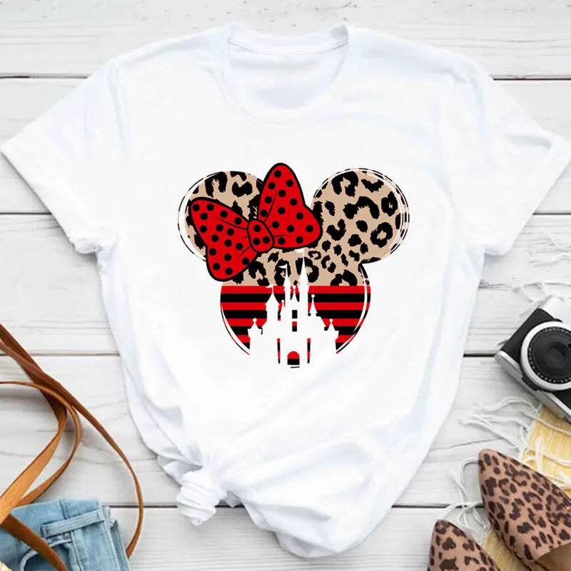 New T-shirts for Women Fashion Heart Minnie Print T Shirt Streetwear Clothes Kawaii Mickey Mouse Disney T Shirt Female Tops  Amaijoin