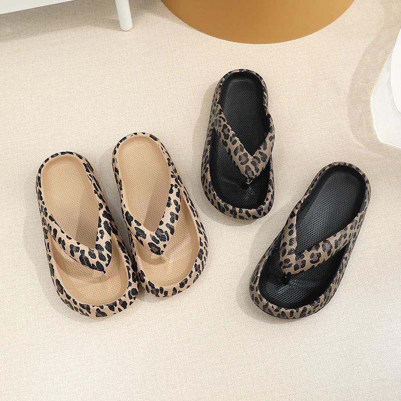 Summer Women Comfort Flip-Flop Leopard Soft Thick-Soled Cloud Slippers Travel Vacation Beach Shoes New Women Sandals  Amaijoin