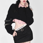 Carregue a imagem no visualizador da Galeria, Korean Fashion Preppy style Sweet Pullover 2023 Spring Autumn Knitted Sweater Pink Vest Two peice sets Women Crop Knit Chic Top  Amaijoin
