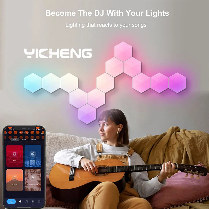 Modern RGBIC LED Wall Lamp Smart APP Voice Control DIY Hexagonal Honeycomb Lights LED Nightlight For Computer Game Room Decor  Amaijoin