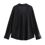 Carregue a imagem no visualizador da Galeria, XNWMNZ 2024 Women&#39;s Fashion Black Satin Crepe Shirt Women Lapel Long Sleeve Pocket Office Lady Chic Female Top  Amaijoin
