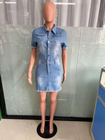 Load image into Gallery viewer, Nightclub Denim Dress Pockets Summer Y2K Sexy Slim Denim Dress Women Short Sleeve Single Breasted Hip Bodycon Mini Dress  Amaijoin
