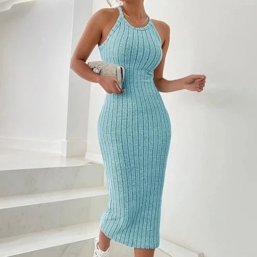 Dresses for Women  Solid Halter Neck Bodycon Ribbed Knit Tank Dress  Amaijoin