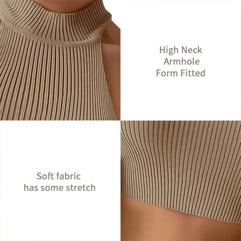 Knit Sleeveless Halter Tops for Women Basics Solid Slim Fitted Crop Womens Turtleneck Ribbed Vest Y2K High Neck Tank Tops  Amaijoin