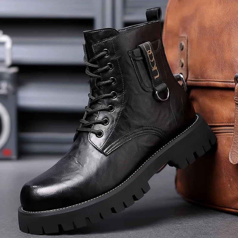 Designer's New Men's Workwear Boots Handsome Motorcycle Boots Thick Sole Mountaineering Boots Men's Genuine Leather Short Boots  Amaijoin