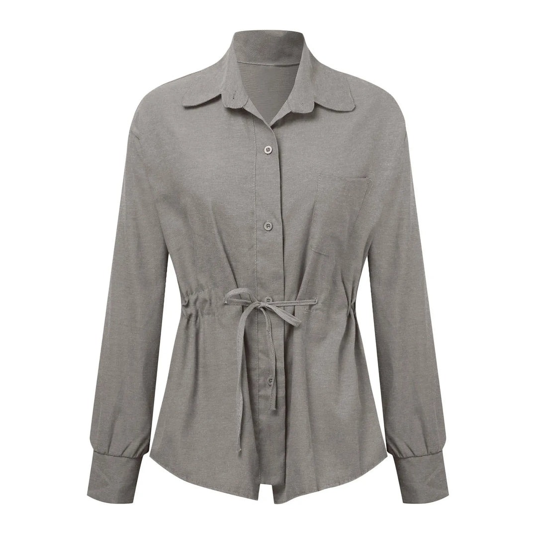 Women's Shirt 2024 Spring New Fashion Lapel Waisted Commuter Tops Shirt Solid Colour Large Size Casual Loose Blouse Shirt  Amaijoin