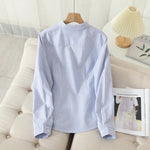 Carregue a imagem no visualizador da Galeria, Women&#39;s Casual Cotton Oxford Shirt 2023 New Woman Striped Blouse and Tops Simple Solid Lady White Blue Shirts Clothes  Amaijoin
