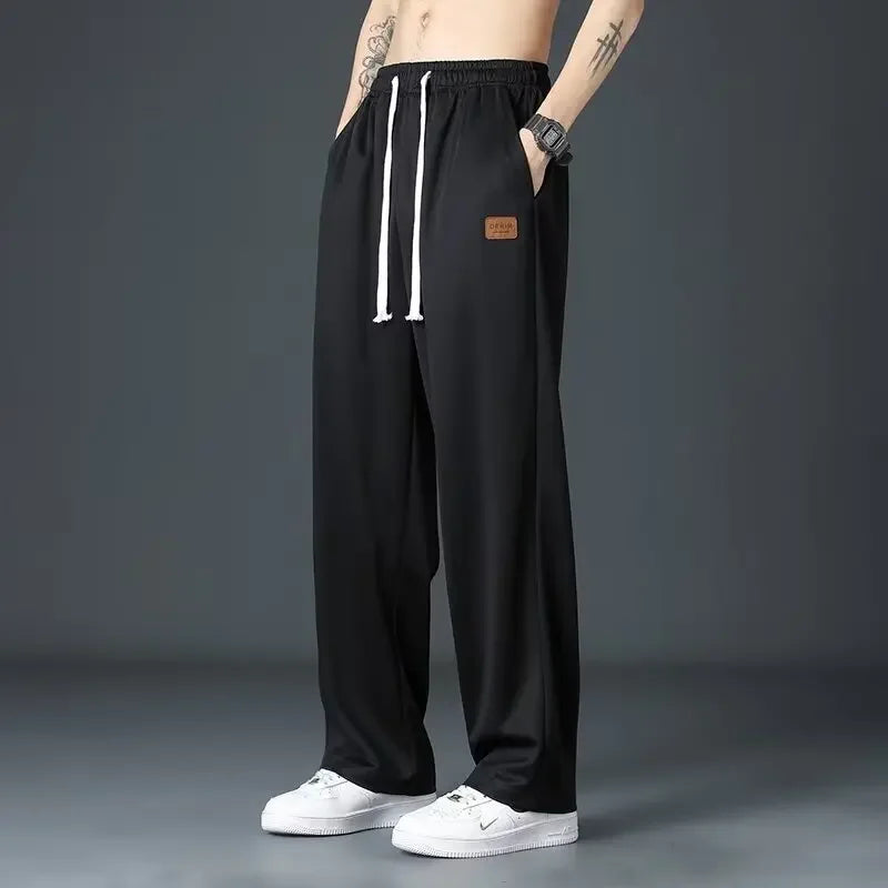 Summer Thin Men's Wide Leg Casual Pants 2023 Trendy Versatile Loose Fit Sports Ice Silk Quick Dry Trousers  Amaijoin