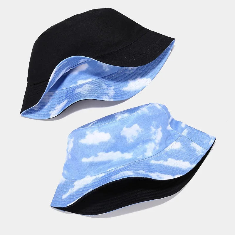 2022 Cotton Blue Sky And White Clouds Print Bucket Hat Fisherman Hat Outdoor Travel Sun Cap For Men And Women 05  Amaijoin