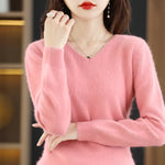 Carregue a imagem no visualizador da Galeria, Women&#39;s Flat V-neck Mink Cashmere Sweater New Autumn/winter 2023 Knitted Loose Pullover Commuter Basic Knit Top  Amaijoin
