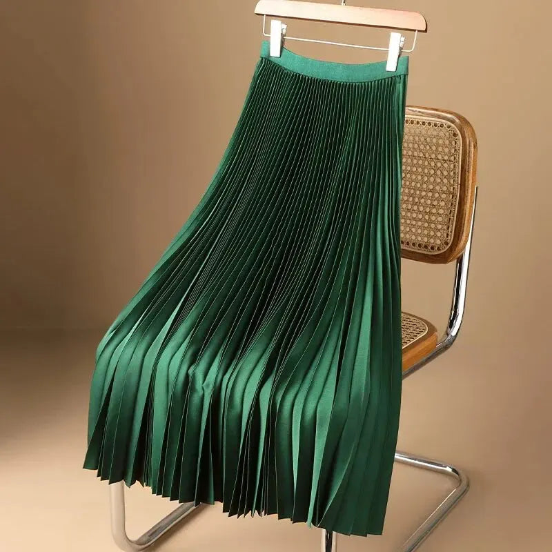 Pure Color Versatile Pleated Skirt Solid Color High Waist Pleated Skirt Half Easy Matching Women's Clothing  Amaijoin