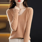 Carregue a imagem no visualizador da Galeria, Women Sweater Long Sleeve Top Knitted Pullover V-Neck Fashion Sweater Woman Winter 2022 Basic Female Clothing Soild OL Sweaters  Amaijoin
