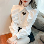 Carregue a imagem no visualizador da Galeria, Elegant Lantern Sleeve Chiffon Blouses Women Cotton Chic Long Sleeve Shirts Casual Loose Office Wear Ruffled Shirt Buttons V143  Amaijoin
