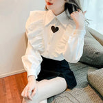 Carregue a imagem no visualizador da Galeria, Elegant Lantern Sleeve Chiffon Blouses Women Cotton Chic Long Sleeve Shirts Casual Loose Office Wear Ruffled Shirt Buttons V143  Amaijoin
