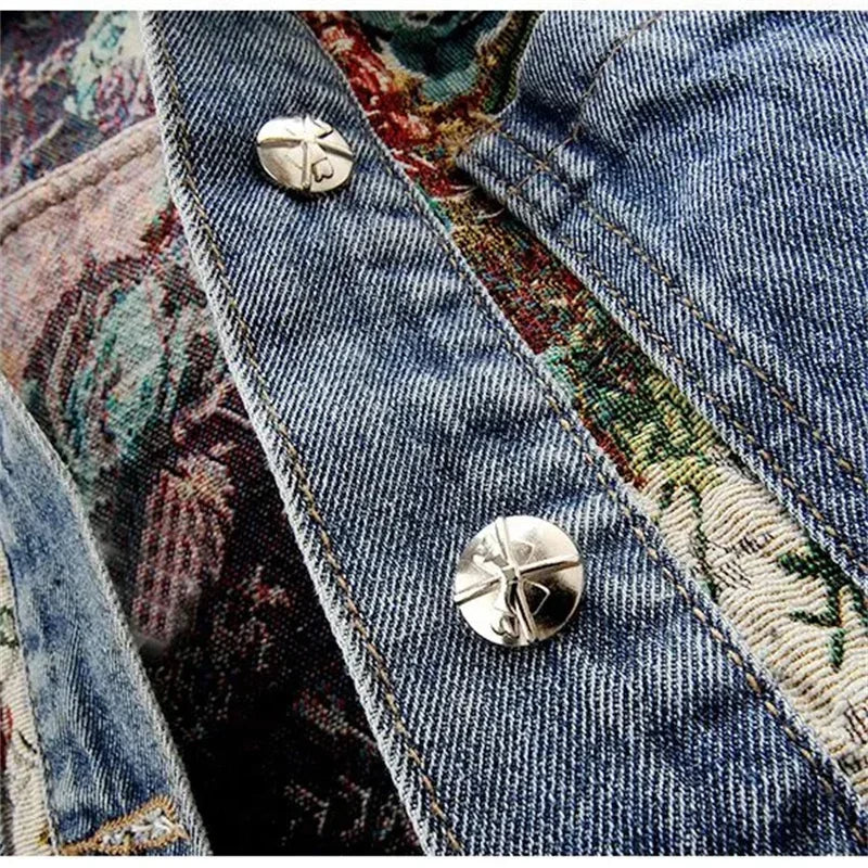 2024 Spring Autumn New Print Denim Jacket Splicing Long Sleeve Lapel Pocket Denim Tops Women's Short Jacket Fashion Cowgirl Coat  Amaijoin