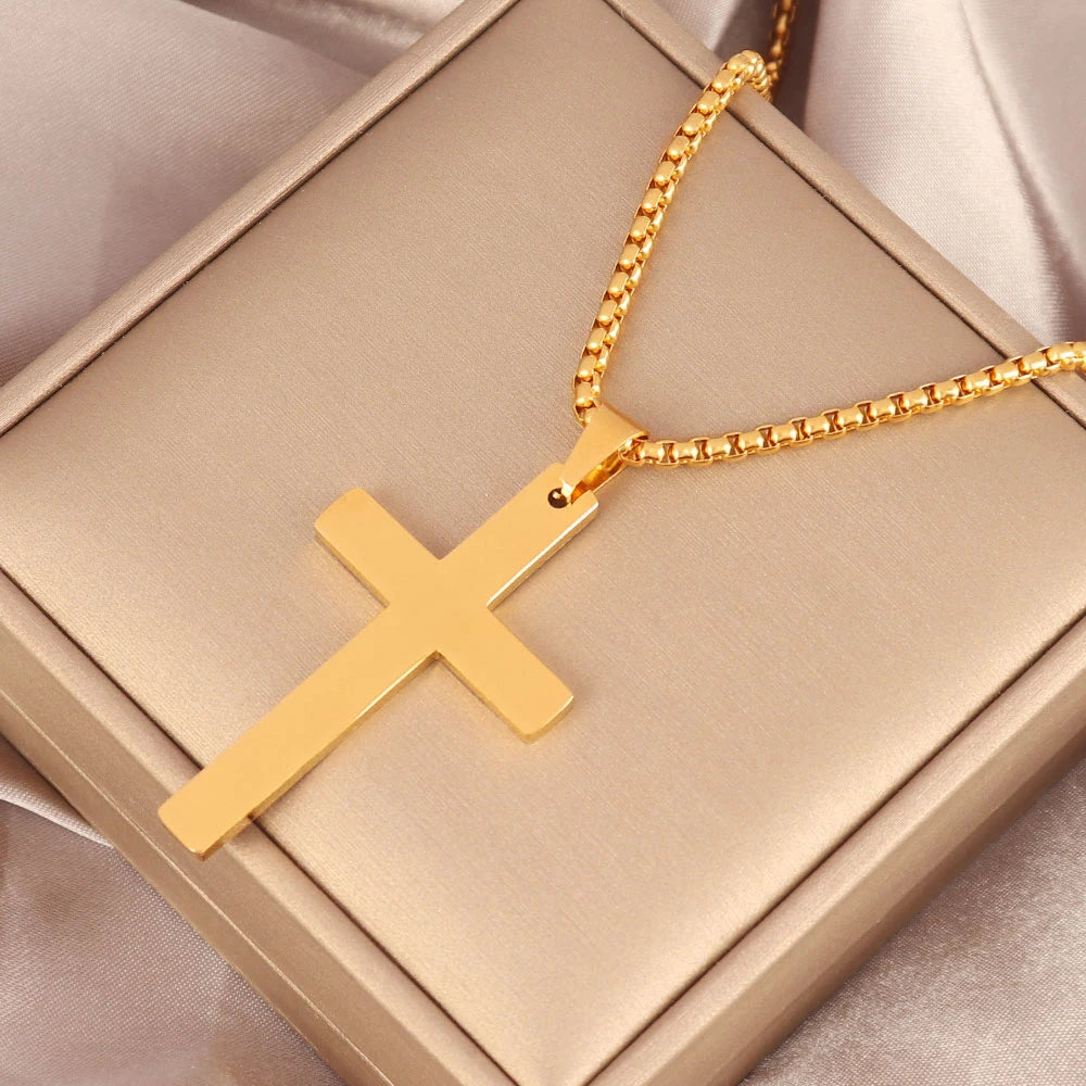 316L Stainless Steel Cross Necklace For Men Chain Necklaces Punk Gold Silver Black Color Cross Pendant Necklace  Jewelry  Amaijoin