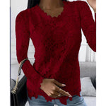 Carregue a imagem no visualizador da Galeria, Summer Fashion Woman Pulovers Blouses Lace Hollow Out Long Sleeves Solid T-shirt Korean Style Star Girl Top Y2K  Amaijoin
