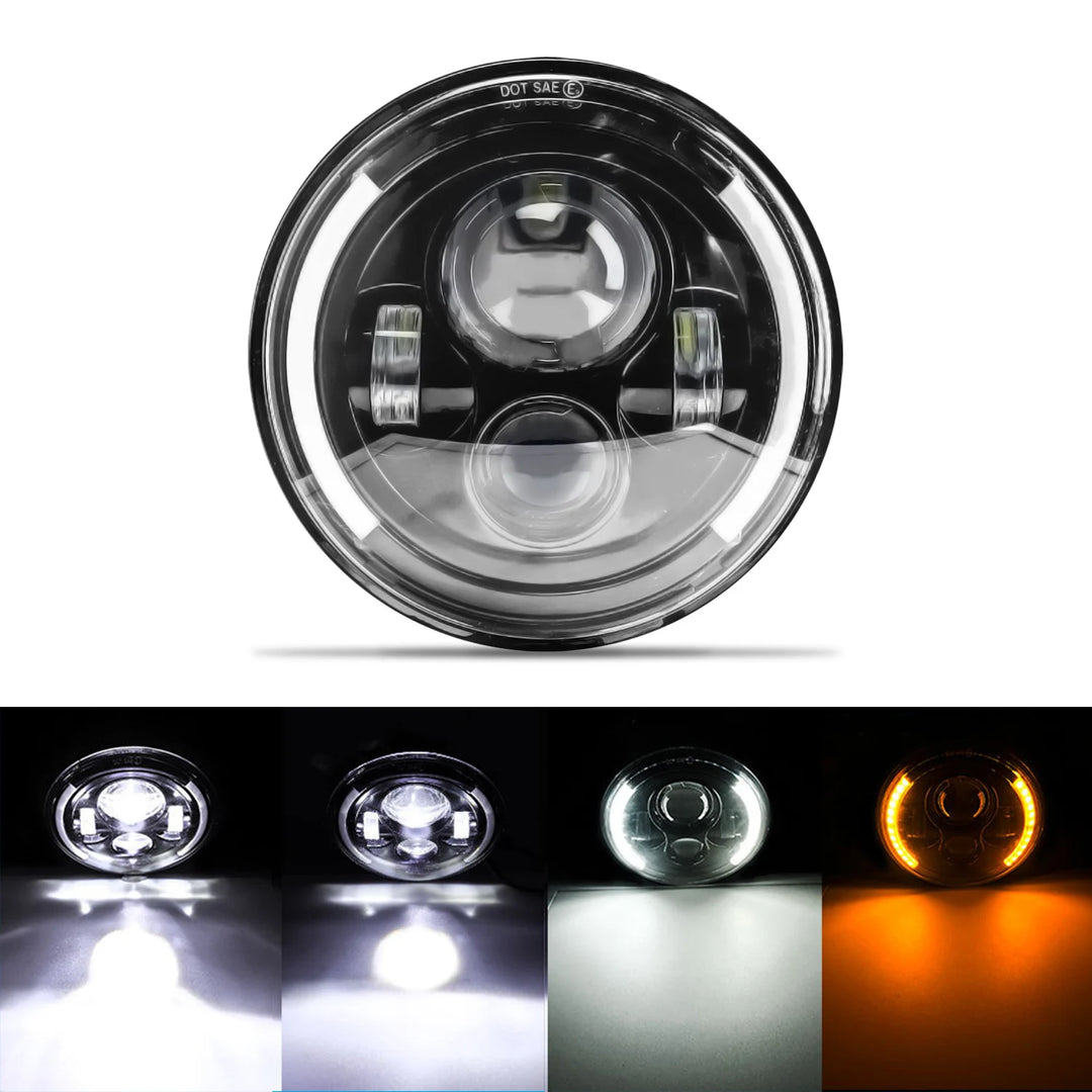 7" Round LED Headlight Cafe Racer for Yamaha Harley Road King Jeep Wrangler Jk Halo Angel Eyes 7 Inch Motorcycle LED Headlight  Amaijoin