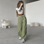 Carregue a imagem no visualizador da Galeria, Y2k Baggy Pants Women Cargo Pants Sports Wide Leg Pants Drawstring Joggers Female Streetwear Solid Casual High Waisted Trousers  Amaijoin
