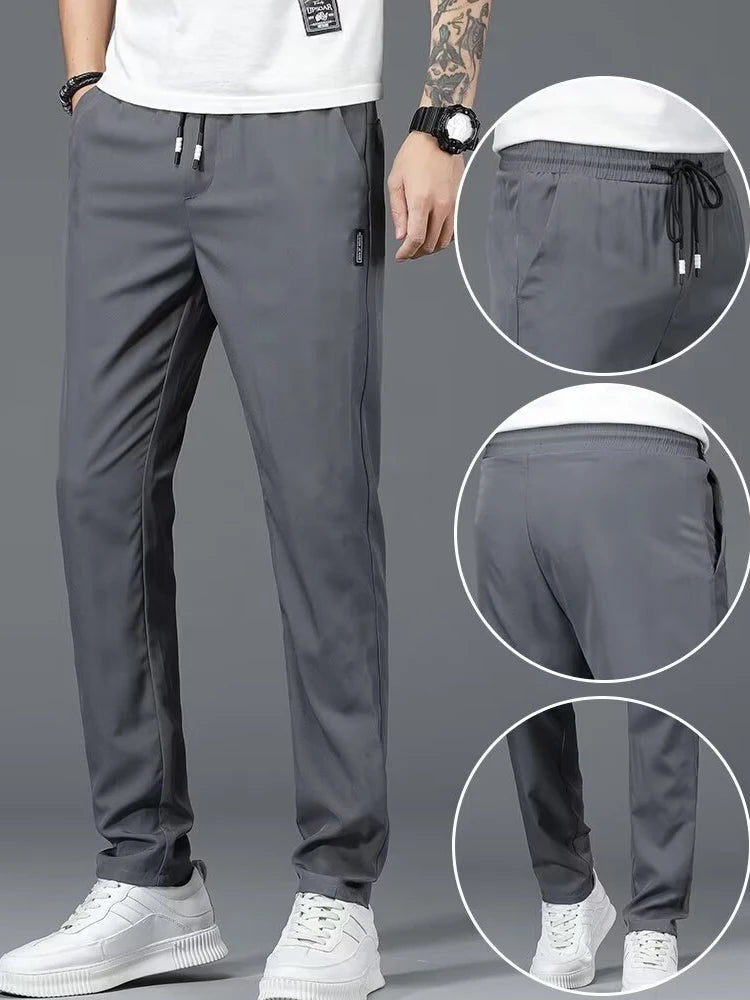 Summer casual men's trousers thin breathable high-grade grey straight leg trousers daily business commuter quick-dry pants  Amaijoin