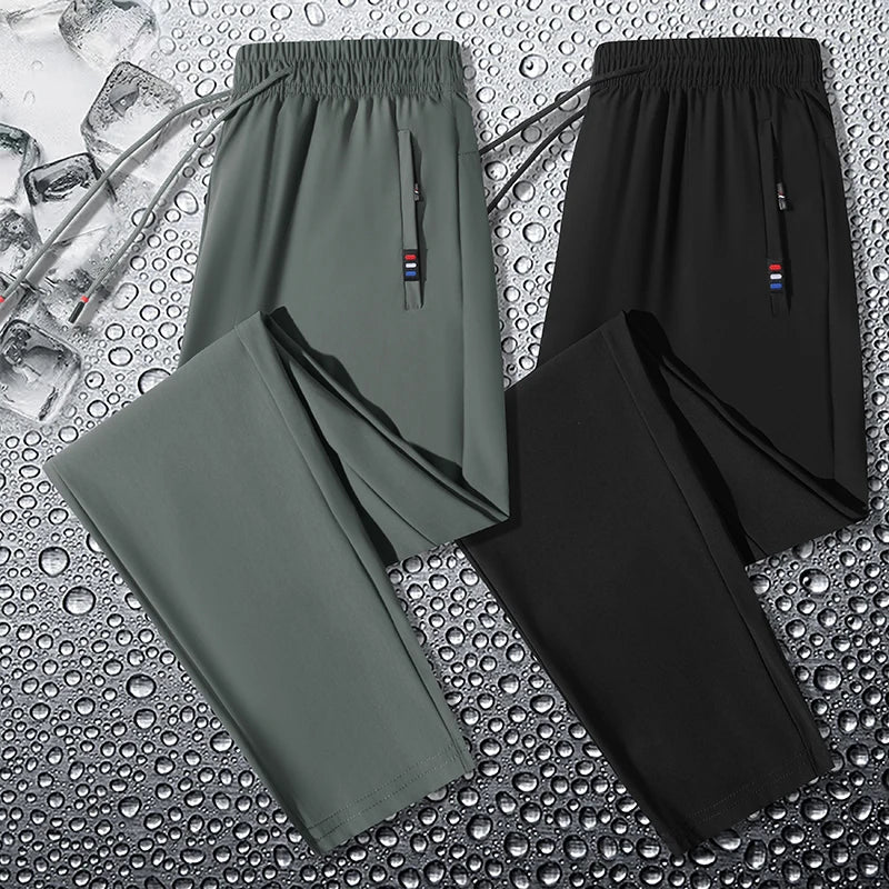 2024 Summer Men's Casual Elastic Sports Pants Thin Breathable Large Size Outdoor Running Pants Elastic Waist Ice Silk Pants 8Xl  Amaijoin