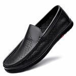 Carregue a imagem no visualizador da Galeria, 2023 Men Black Hollowed Out Leather Shoes Brand Summer Genuine Leather Mens Loafers Moccasins  Breathable Slip on Driving Shoes  Amaijoin
