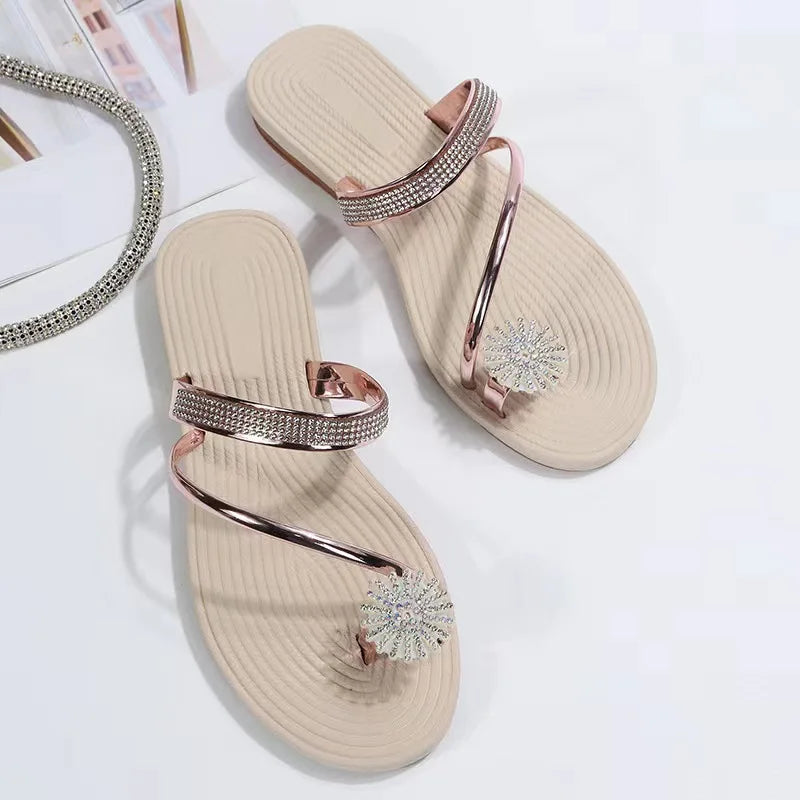 Sandals Women's Summer New Fashion Beach Sandals Rhinestone Flat Slippers Luxury Sandals Women Designers Designer Shoes  Amaijoin