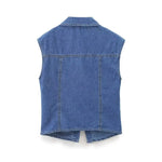 Load image into Gallery viewer, Summer Blue Denim Folds Shirts Women Sleeveless Fashion Single Breasted Tops Blouses  Amaijoin
