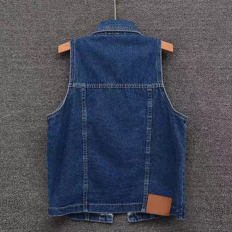 Deep Blue Summer Denim Vest Tops For Woman 2024 Streetwear Chic Retro Sleeveless Jeans Waistcoat Clothes  Amaijoin