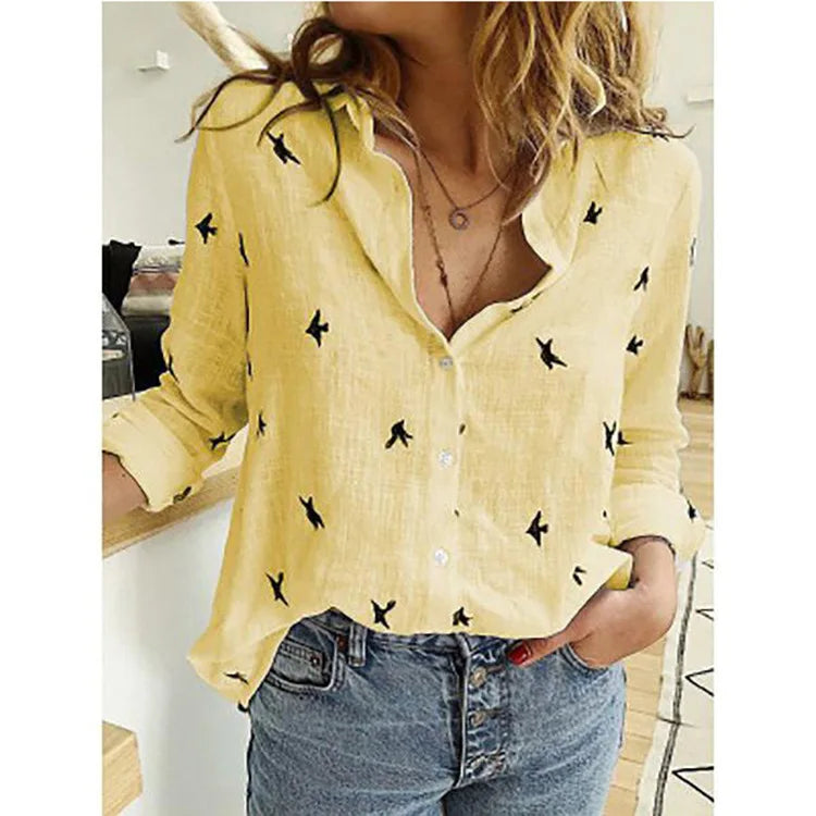 Elegant Cotton Linen Shirts Women Casual Solid Button Lapel Blouses Shirts Spring Summer Long Sleeve Loose Tops Tunic Blusas  Amaijoin