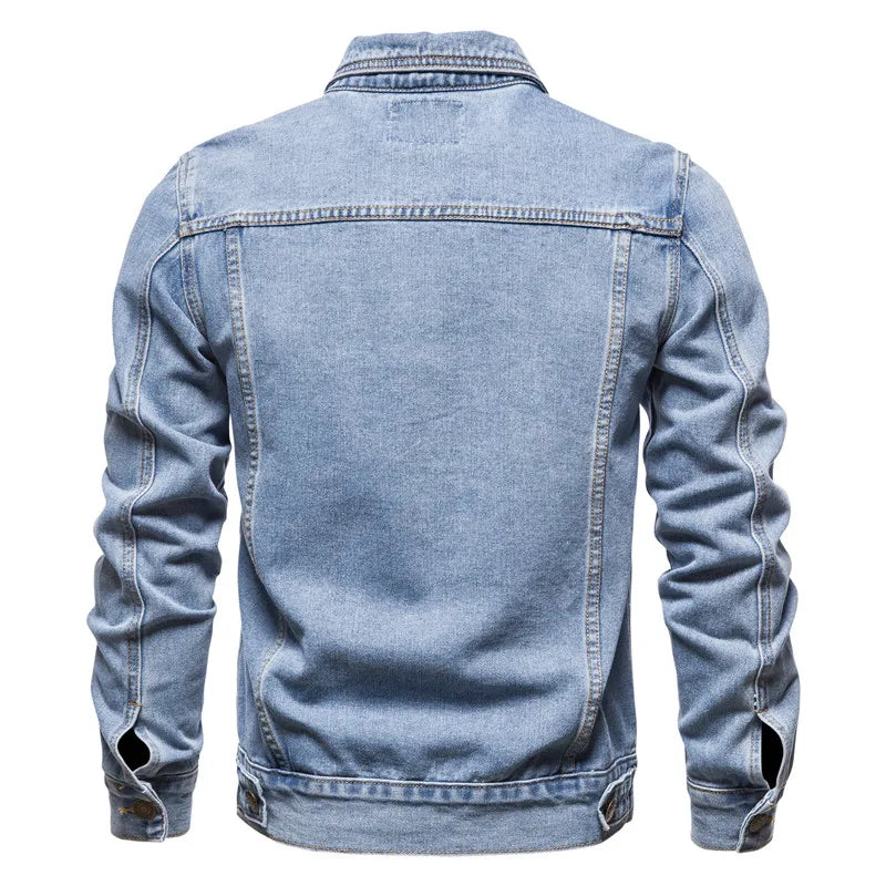 2023 Spring Men Solid Lapel Denim Jackets Fashion Motorcycle Jeans Jackets Hommes Slim Fit Cotton Casual Black Blue Coats  Amaijoin