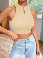 Carregue a imagem no visualizador da Galeria, New  Summer Women Metal Cut Out Keyhole Tank Top Casual Rib-Knit Neck Cropped Shirts Femme Sleeveless Off Shoulders Y2k T-shirts  Amaijoin
