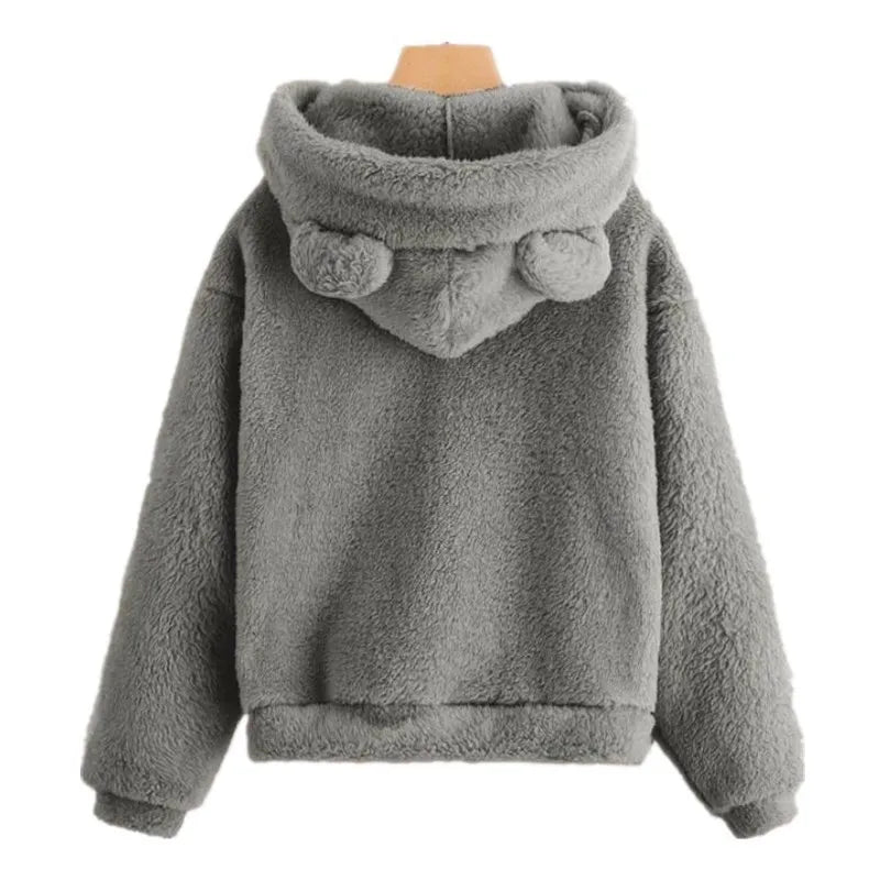 Autumn Winter Women's Hoodies Winter Women Long Sleeve Rabbit Ear Hood Sweatshirt Cute Plush Warm Casual Hoodie Tops  Amaijoin