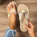 Carregue a imagem no visualizador da Galeria, Women&#39;s fashion trend, anti slip, wear-resistant, comfortable soft bottom, ethnic style flat heel flip flops  Amaijoin
