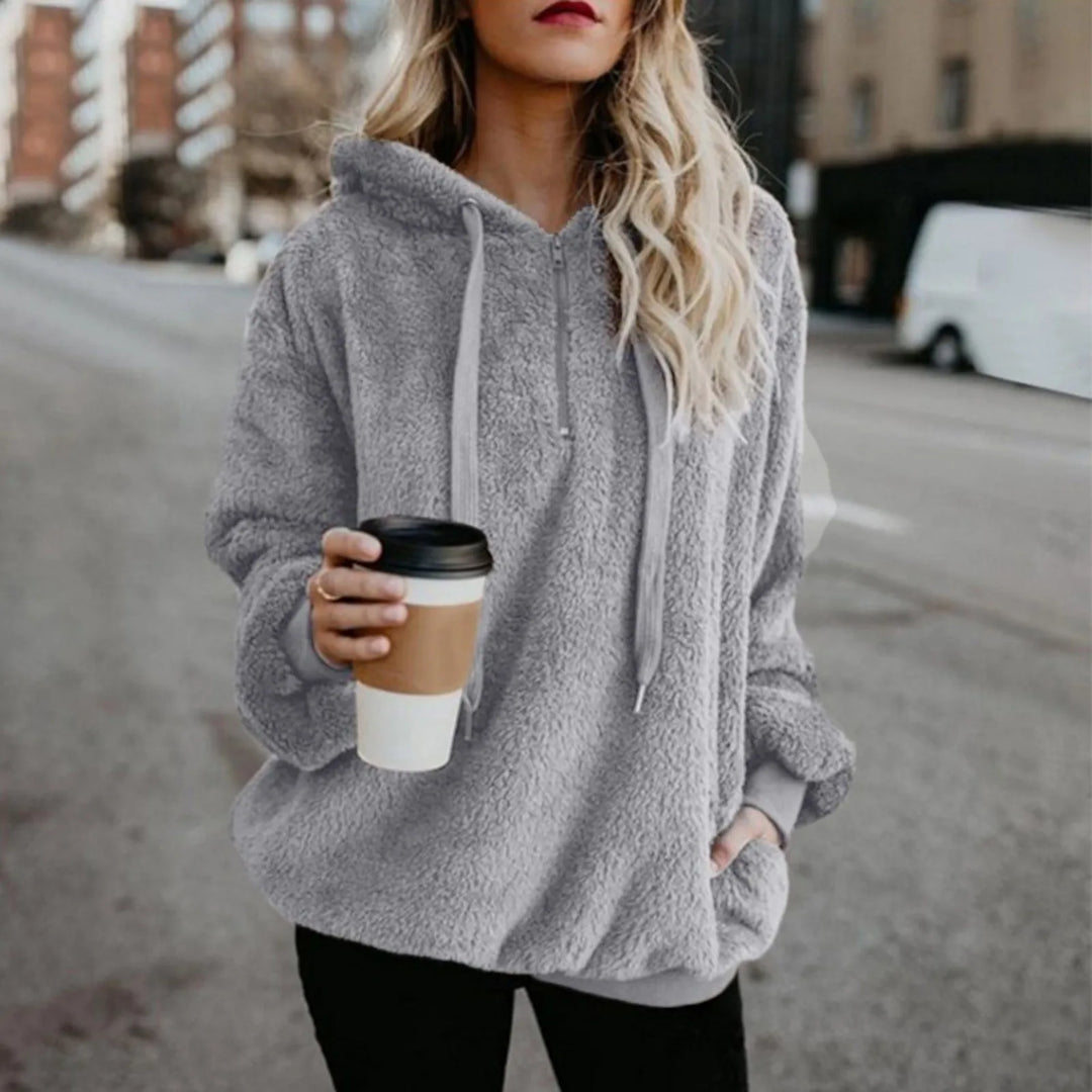 Winter Women Long Sleeve Fleece Hooded Sweatshirt Pullover Warm Jumper Sweaters With 1/4 Zip  Amaijoin