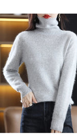 Carregue a imagem no visualizador da Galeria, Autumn And Winter New 100% Mink Cashmere Sweater 2023 Women&#39;s High Neck Knitted Pullover Loose Korean Fashion Warm Women&#39;s Top  Amaijoin
