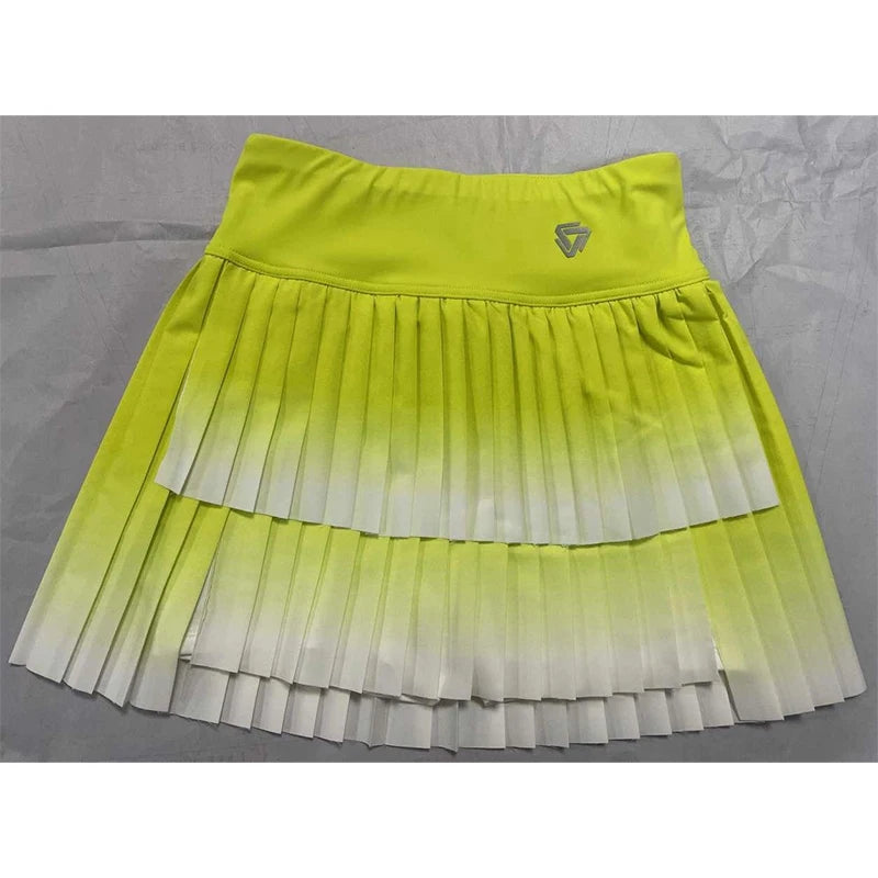 Women Gradient Double Layer Pleated Skirt Sports Golf Tennis Skirts Gym Fitness Running Yoga Soft Short Athletic Workout Skort  Amaijoin