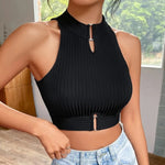 Carregue a imagem no visualizador da Galeria, New  Summer Women Metal Cut Out Keyhole Tank Top Casual Rib-Knit Neck Cropped Shirts Femme Sleeveless Off Shoulders Y2k T-shirts  Amaijoin
