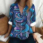 Carregue a imagem no visualizador da Galeria, Autumn Women&#39;s Shirt Polo Collar Long Sleeve T-shirt Fashion Print Top Fashion Party Trend Women&#39;s Shirt Button Casual T-shirt  Amaijoin
