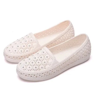 Flats Shoes Women Hollow Out Slip on Casual Nurse Shoes Summer Loafers Female Sandals Shallow Beach Breathable Zapatos  Amaijoin