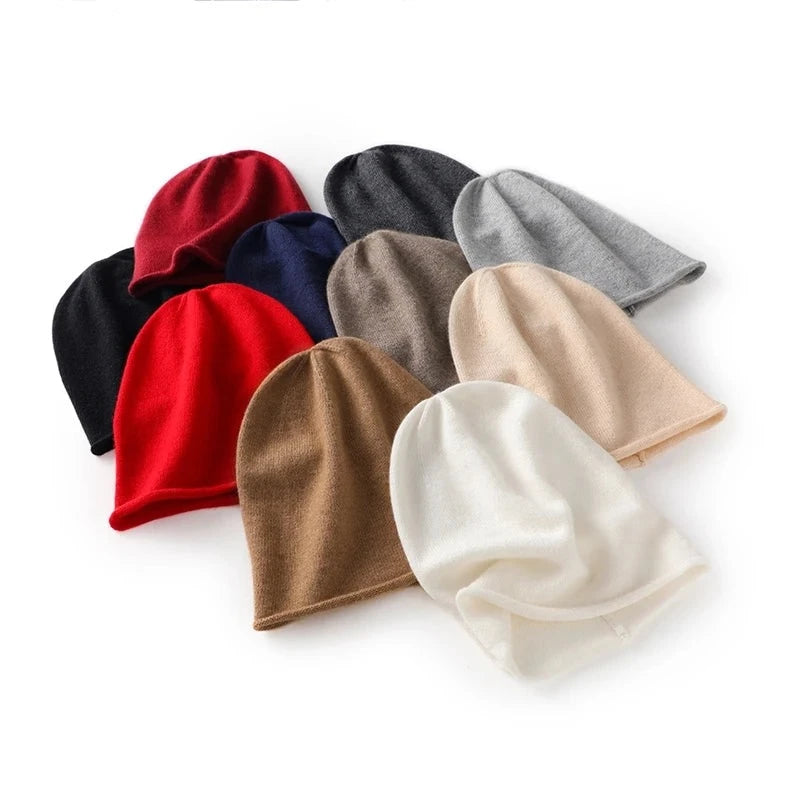 2023 New Winter 100% Cashmere Knitted Unisex Warm Hat High Quality Solid Leisure Sleeve Hat Men's And Women's High Quality Hat  Amaijoin