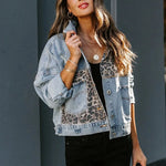 Carregue a imagem no visualizador da Galeria, 2023 Spring New Denim Jacket Women Long-sleeved Denim Jacket Female Leopard Stitching Female Tops  Amaijoin
