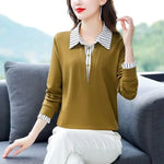 Carregue a imagem no visualizador da Galeria, Spring Summer Tee Shirt Women&#39;s Clothing Long Sleeve Loose Turn-down Collar Striped Button Patchwork Elegant Fashion Casual Tops  Amaijoin
