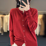 Carregue a imagem no visualizador da Galeria, Autumn And Winter New Cashmere Cardigan Women Solid Color Sweater Loose O-Neck Knitted Cashmere Cardigan Sweater Women  Amaijoin
